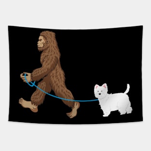 Bigfoot Dog Walk Westie - Sasquatch Dog Lovers Tapestry