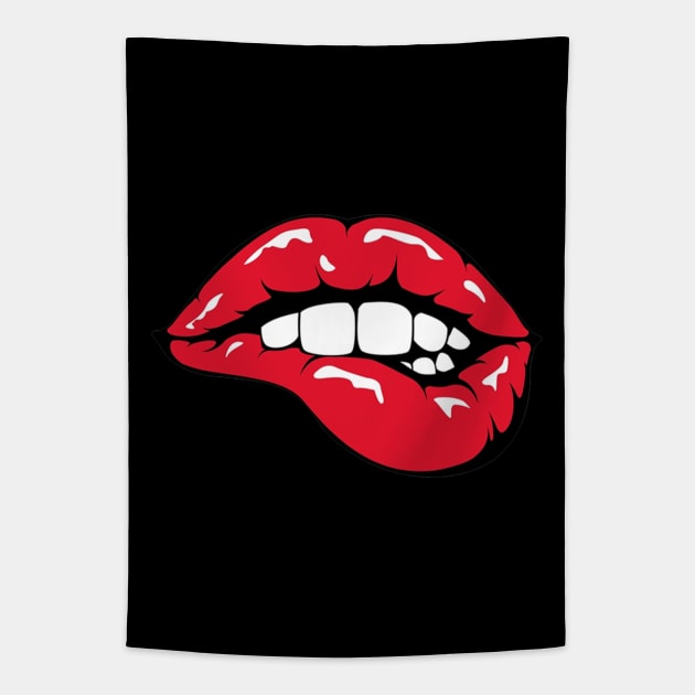 Red Lips Pop Art Tapestry by BadDesignCo