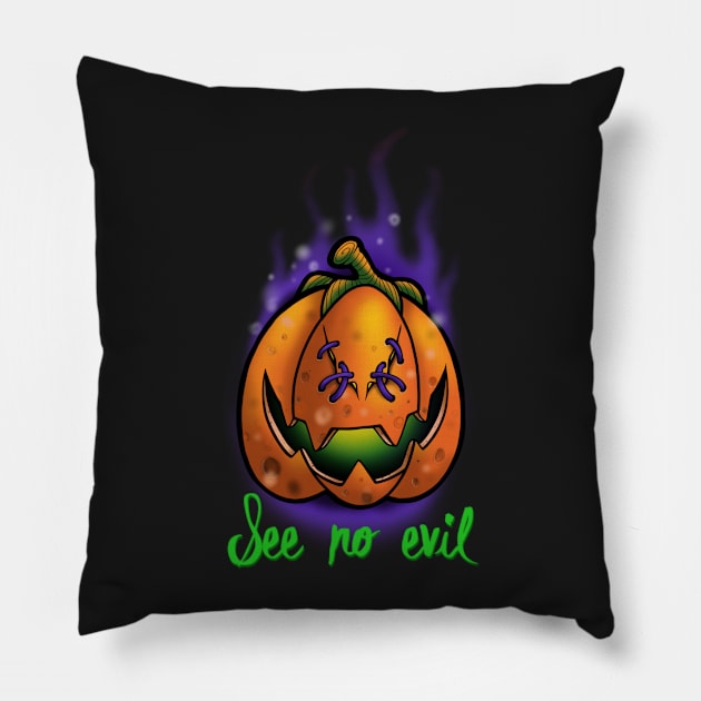 See no evil pumpkin Pillow by InkSmith