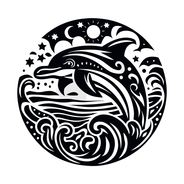 Majestic Ocean Waves Dolphin Leap Silhouette by NedisDesign