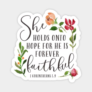 She Holds On to Hope - Floral Bible Verse Magnet