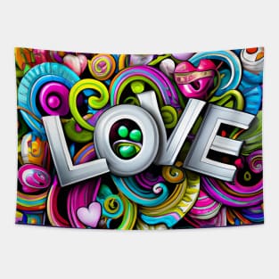 Rainbows & Hearts LOVE Graffiti Tapestry