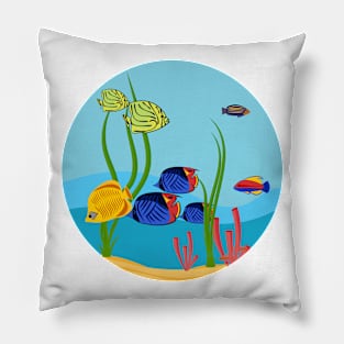 Colorful tropical fish. Marine residents Pillow