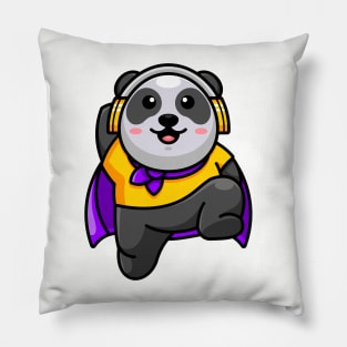 Cute super panda with headphones Pillow