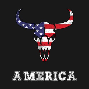 America Skull bull 4th of July Vintage American Flag Retro USA T-Shirt T-Shirt