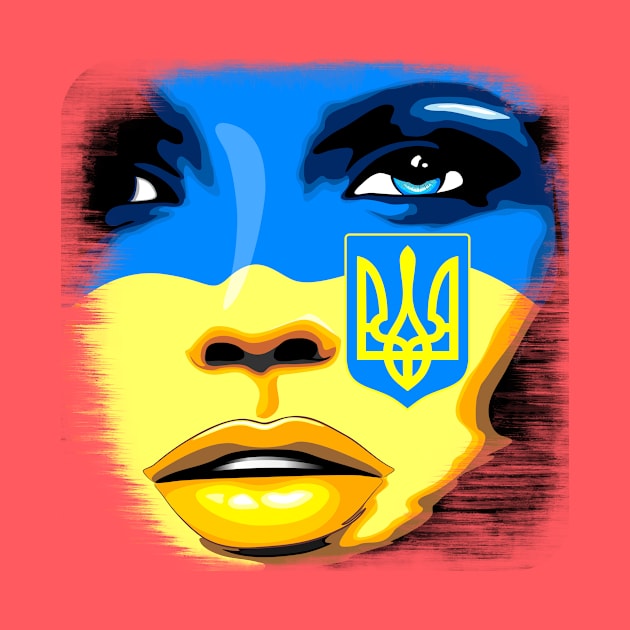 Ukraine Flag painted on Beautiful Girl Portrait by BluedarkArt