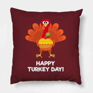 Happy Turkey Day With Turkey Holding a Cake Pillow