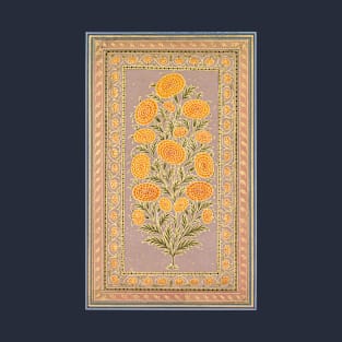"Flowering Marigold" with violet border, from around 1765, India - watercolor with gold on paper T-Shirt