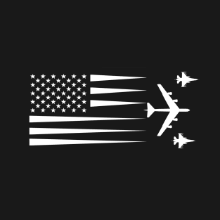 B-52 Stratofortress F-16 Falcon US Flag Contrail T-Shirt