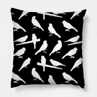 Singing Pet Bird Silhouettes White Pattern Pillow