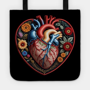 Valves Bursting Botanical Heart Embroidered Patch Tote