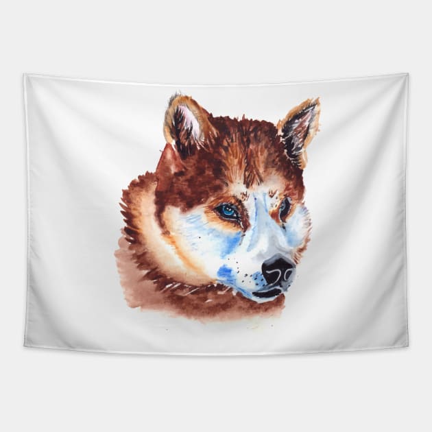 Watercolor Wolf Head Tapestry by Mako Design 