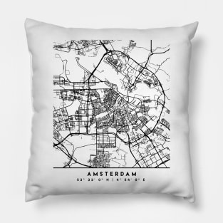 AMSTERDAM NETHERLANDS BLACK CITY STREET MAP ART Pillow