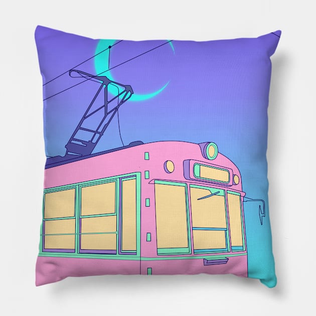 Train Moon Pillow by Gariswave