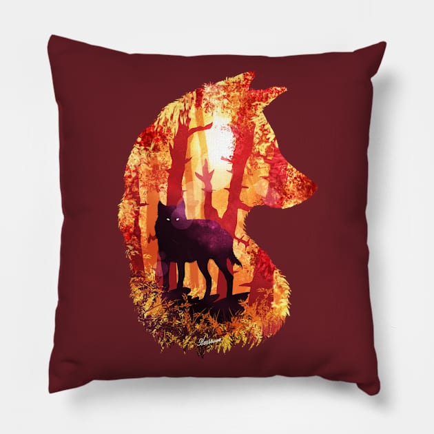 Evening Solace Wolf Pillow by DVerissimo