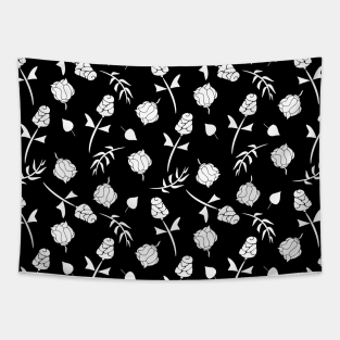 Pretty Black and White Roses Floral Pattern Tapestry