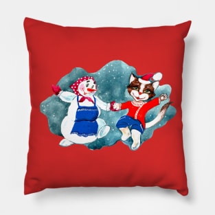 Kitty and snowman Pillow