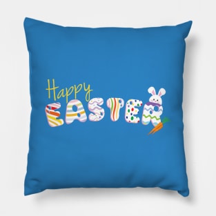 Happy Easter Colorful Easter Eggs Typography Pillow