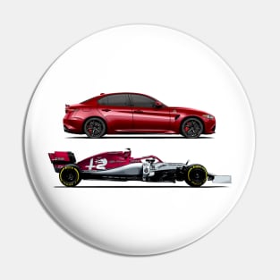 Alfa Romeo Giulia QV & F1 Car Pin