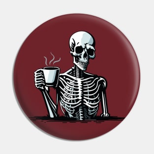 Skeleton Drinking Coffee Pin