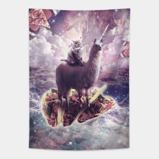 Space Cat Riding Llama Unicorn - Pizza & Taco Tapestry