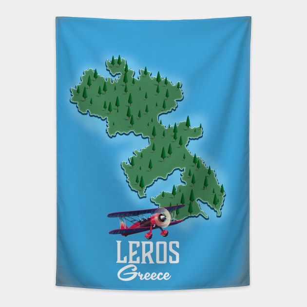 Leros Greece travel map Tapestry by nickemporium1