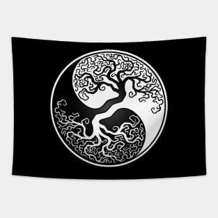 White and Black Tree of Life Yin Yang Tapestry