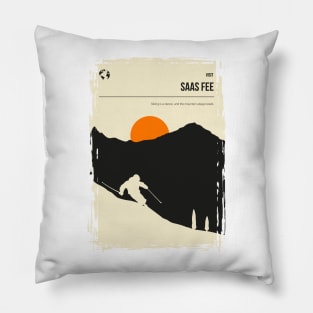 Saas Fee Switzerland Vintage Book Cover Skiing Poster Pillow