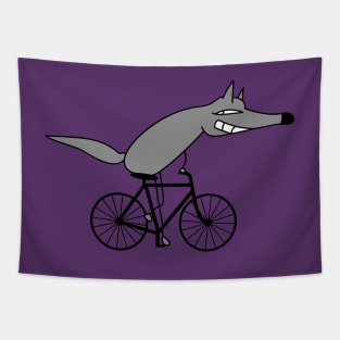 funny wolf as a cyclist Tapestry