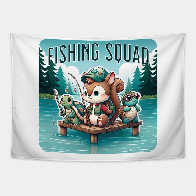 Fishing Squad - Cute Animals Fishing Tapestry by Whimsy Works