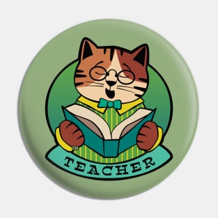 Teacher Cat Reading Book Pin