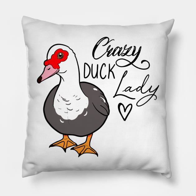 Crazy duck lady female Muscovy grey Pillow by Jurassic Ink