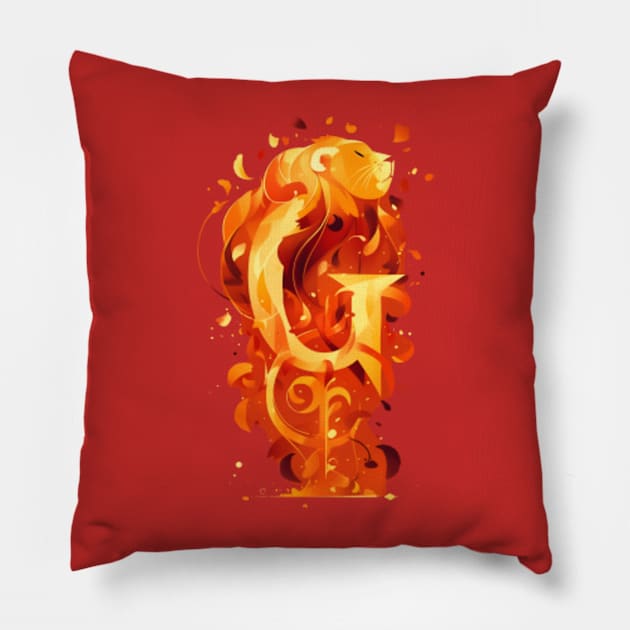 Fiery Lion and the Letter G - Fantasy Pillow by Fenay-Designs