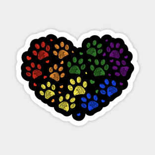 Rainbow colored paw prints with hearts Magnet