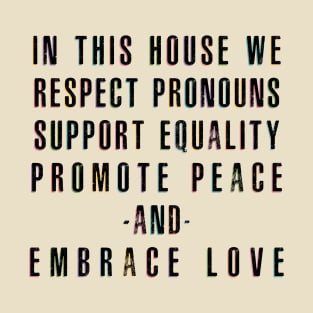 In This House We Respect Pronouns Support Equality Promote Peace and Embrace Love T-Shirt