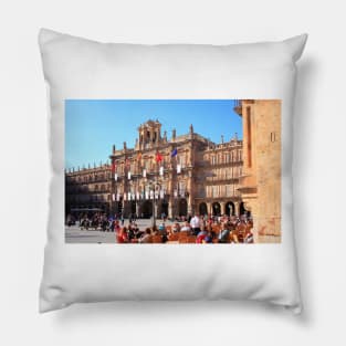 Plaza Mayor with City Hall in evening light, Salamanca, Spain Pillow