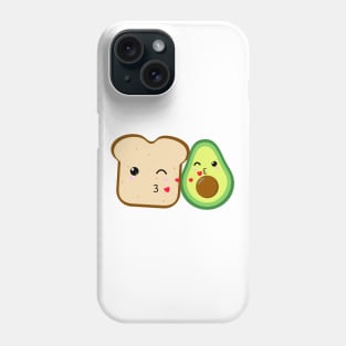 Cute Kawaii avocado kissing toast flying hearts Phone Case