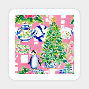Cute preppy penguin and Christmas tree Magnet