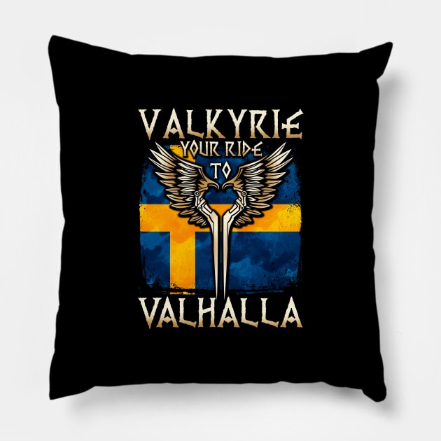 Valkyrie your ride to Valhalla Sweden T-Shirt Pillow by biNutz