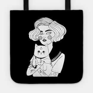 Sailor Girl With Cat Tote