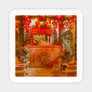 Hotel reception styled like ancient Chinese temple altar. SQe Magnet