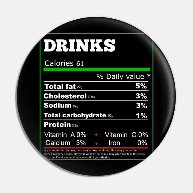 Funny Drinks Nutrition Facts Label Thanksgiving Dinner Pin by Flipodesigner