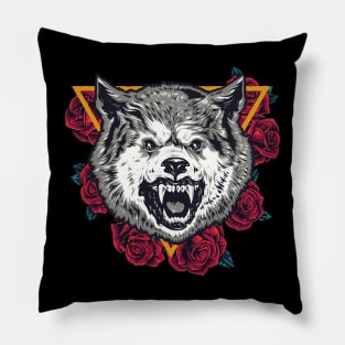 Red Rose And Wolf Pillow