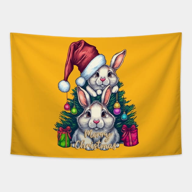 Merry Christmas Bunny Rabbit Squad Tapestry by RubyCollection