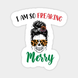 I Am Freaking Merry Mom Life Skull - Funny Christmas cheetah Glasses - Beautiful Sunflower Chetah Christmas Magnet