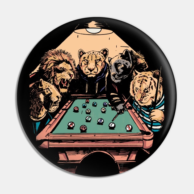 Big Cat Billiards // Funny Tiger Lion Panther Shooting Pool Pin by Now Boarding