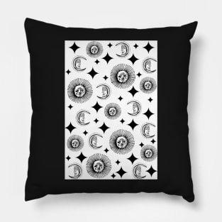 Night and Day | Vintage Sun and Moon Pattern Pillow