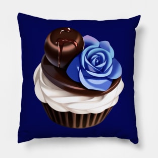 Blue Rose Chocolate Cupcake Pillow