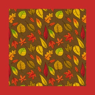 Autumn leaves on brown T-Shirt