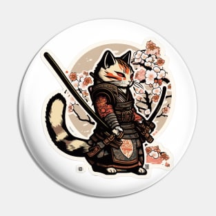 Samurai Feline: Japanese Warrior Cat Sticker Pin